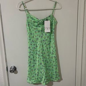 NEW Zara Mini Green Floral Summer Dress, XS